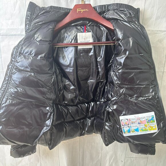 Moncler Black Shiny Quilted Puffer Jacket - Women’s Cinched Waist, High Collar - Picture 3 of 8